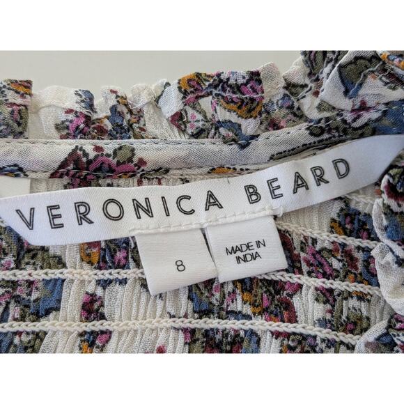 EUC Veronica Beard Kali Floral Multi Color Smocked Blouse Floral Size 8 Medium - Picture 7 of 9